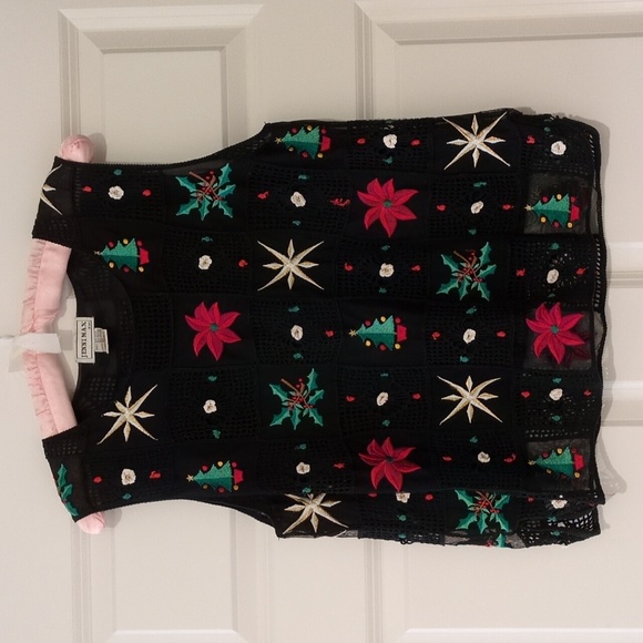 Vintage Jenni Max NYC Christmas tank top vest patchwork crochet silk blend - Picture 1 of 12